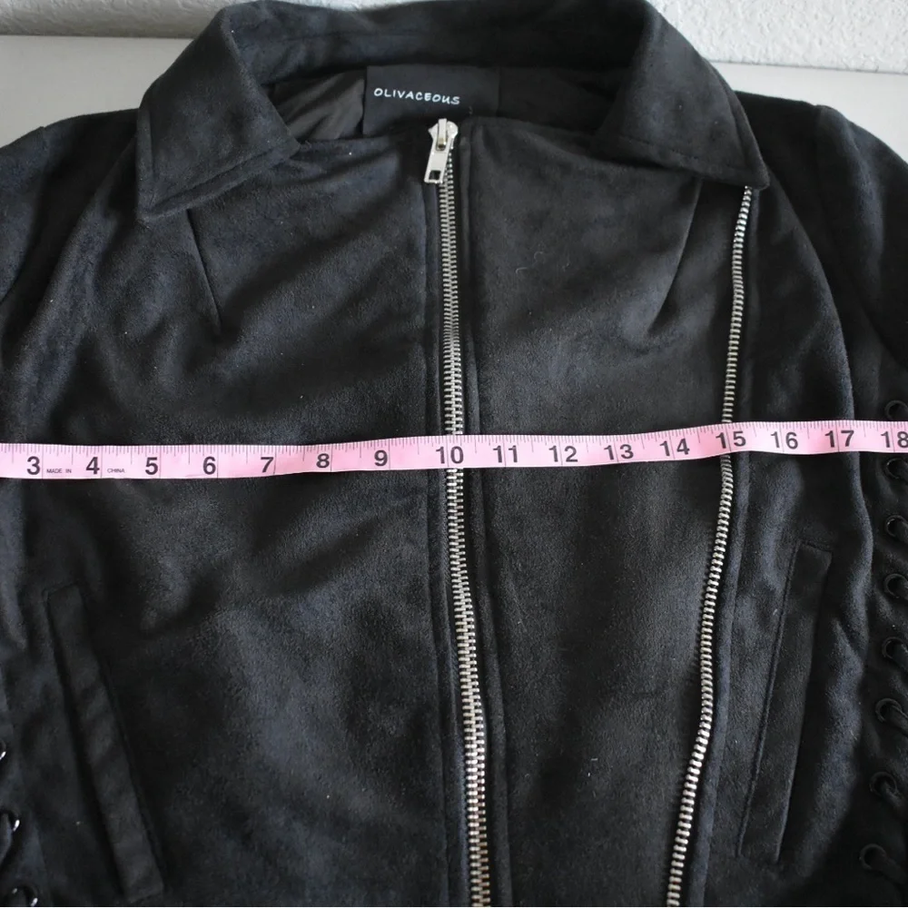 Olivaceous Black Faux Suede Lace Up Moto Jacket Women's Size M - Picture 7 of 10
